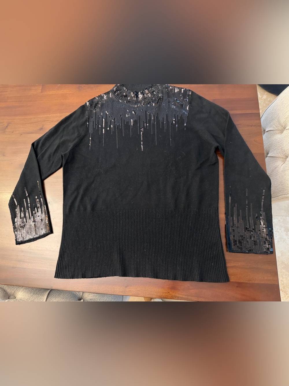 Marina Rinaldi Silk Cashmere Black Mock Neck Sweater with Sequins (127) - Picture 2 of 7